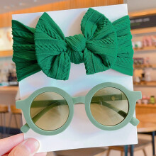 (Verde) 2 pezzi/set nuovi bambini tinta unita cotone bowknot ampia fascia per capelli occhiali da sole