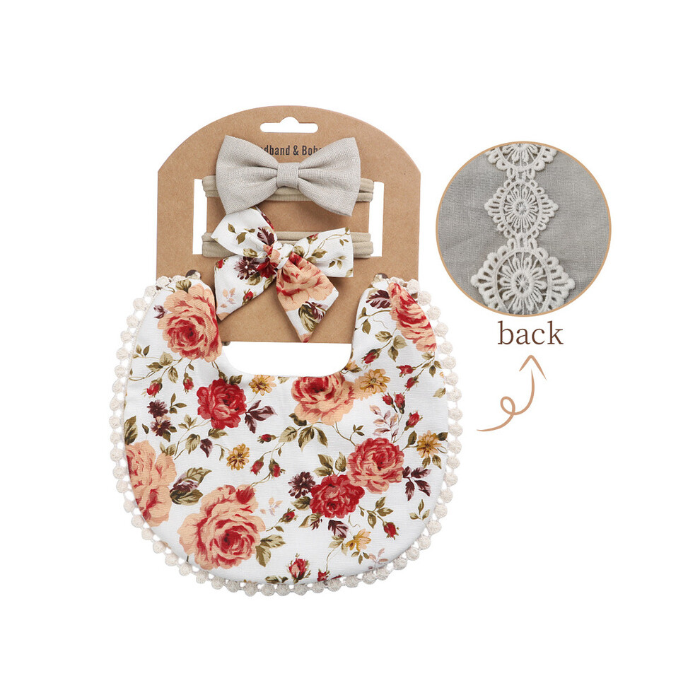 (Marron foncé) Bavoirs et bandeau pour bébé garçon et fille, imprimés floraux, serviette de table à