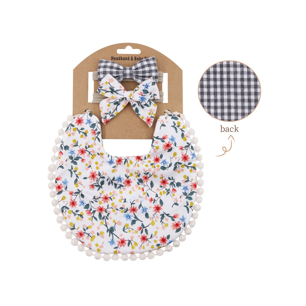 (Lavande) Bavoirs et bandeaux pour bébés garçons et filles, imprimés floraux, serviette de table à pompons,