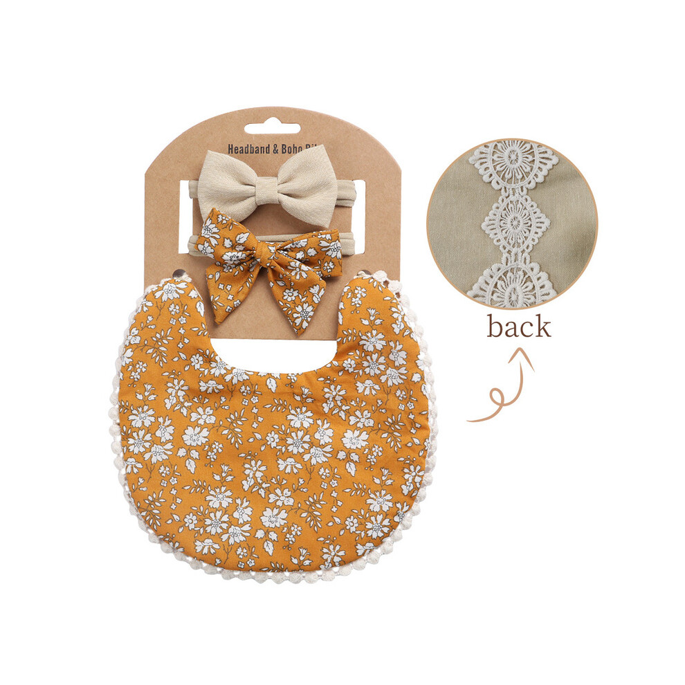 (BLANC) Bavoirs et bandeau pour bébé garçon et fille, imprimés floraux, serviette de table à pompon,