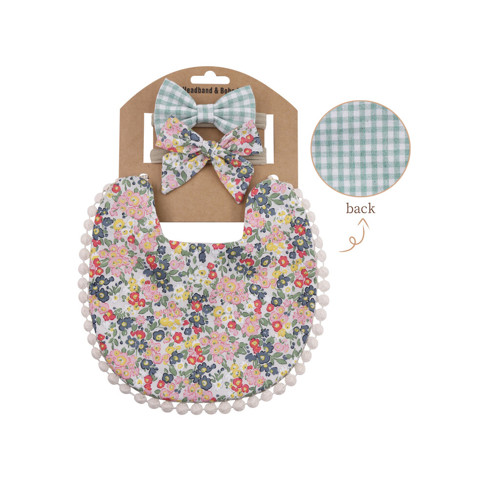 (Bleu ciel) Bavoirs et bandeau pour bébé garçon et fille, imprimé floral, serviette de table à pompon,