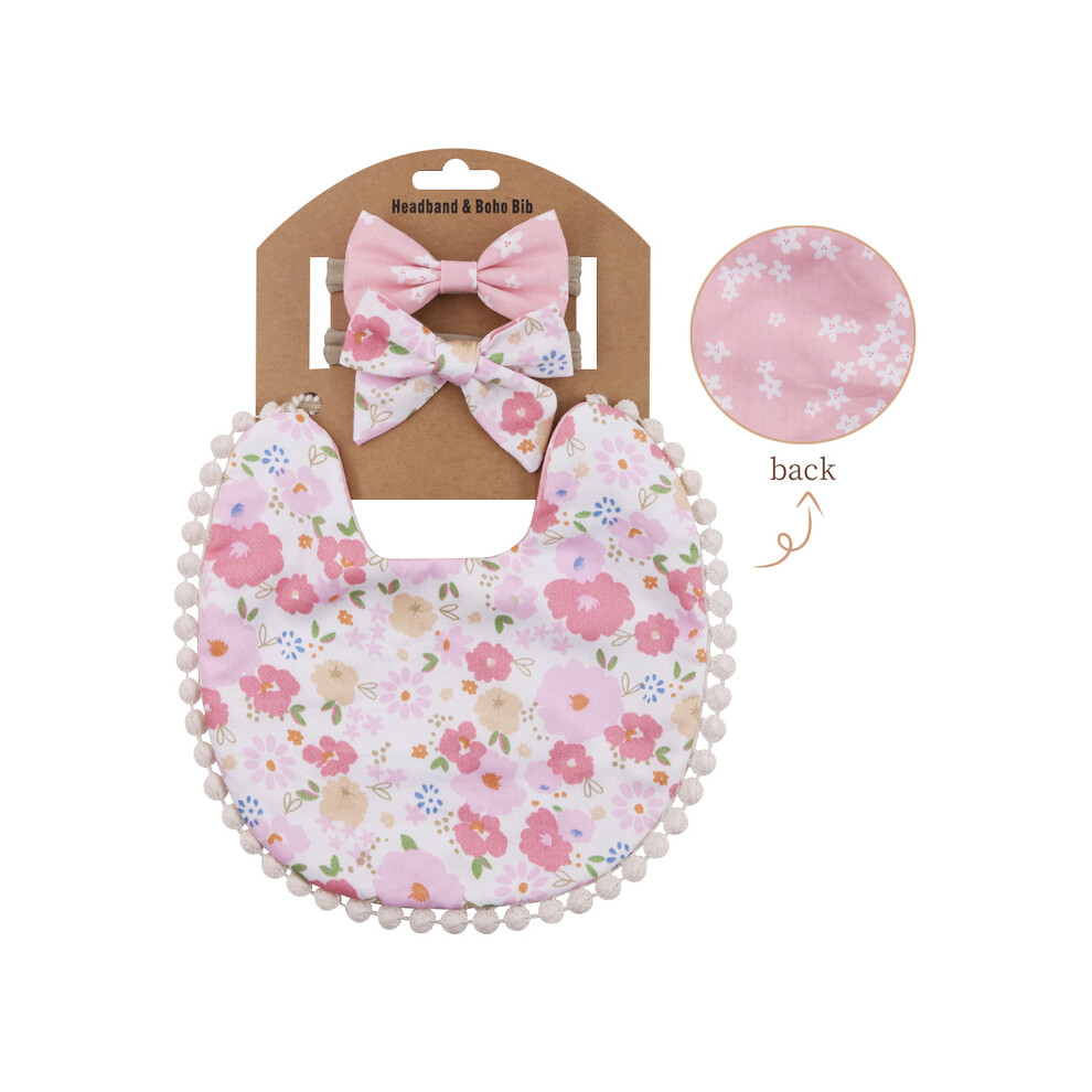 (Or) Bavoirs et bandeau pour bébé garçon et fille, imprimés floraux, serviette de table à pompon, serviette