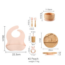 (Peach)Mattallrik i trä Bambu Babyservis Silikon Sug tallrik skål BPA fri