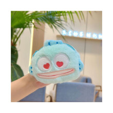 (Catena di perline a forma di cuore) Portafoglio di peluche a forma di pesce pagliaccio, pratico portachiavi morbido