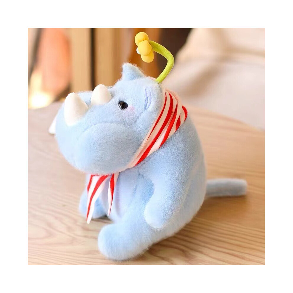 (Rouge) Adorable animal en peluche rhinocéros avec petite écharpe à fleurs, jouet en peluche de dessin