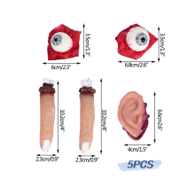 (Estilo D) 5 piezas de accesorios de broma de terror de Halloween, juguetes de dedos cortados de PVC con sangre,