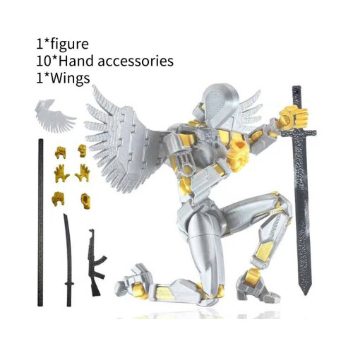 (Ασημί) Action 3d Printed Figurine Diy Toy Figurine Movable Joint Poseable Pla Material