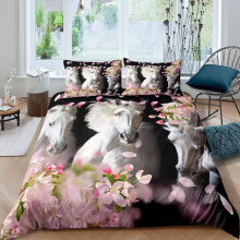 (Multi 31, Super King(No Comforter)) Horse Bedding Set Double Cherry Blossoms Floral Duvet Cover,Girly Sweetheart Flower Galaxy Pattern Comforter Cover Room Decor,Animal Plant Theme