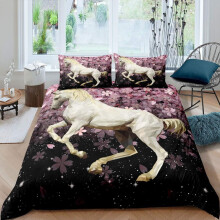 (Multi 27, Super King(No Comforter)) Horse Bedding Set Double Cherry Blossoms Floral Duvet Cover,Girly Sweetheart Flower Galaxy Pattern Comforter Cover Room Decor,Animal Plant Theme