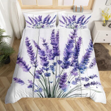 (Purple White, King(No Comforter)) Homewish Watercolor Lavender Duvet Cover Double for Kids Teens Adults,Garden Flower Bedding Set,Elegant Chic Flower Quilt Cover,Wildlife Bed Set with