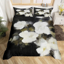 (Black White, Single(No Comforter)) Homewish Watercolor Lavender Duvet Cover Double for Kids Teens Adults,Garden Flower Bedding Set,Elegant Chic Flower Quilt Cover,Wildlife Bed Set with