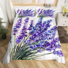 (White Purple, Super King(No Comforter)) Homewish Watercolor Lavender Duvet Cover Double for Kids Teens Adults,Garden Flower Bedding Set,Elegant Chic Flower Quilt Cover,Wildlife Bed Set with