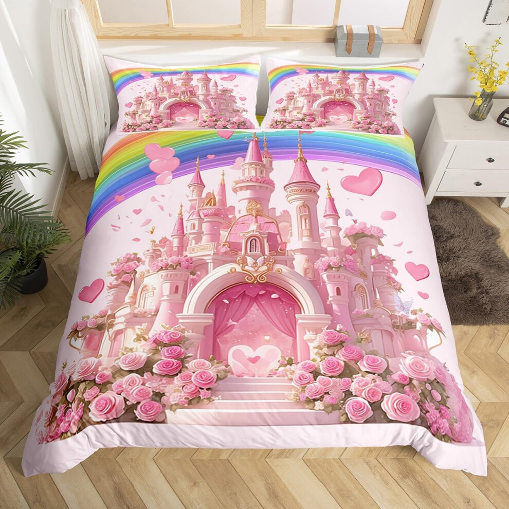 (Pink, Double(No Comforter)) Homewish Bull Cattle Double Duvet Cover,Yellow Sunflower Flowers Bedding Sets for Boys Girls,Rustic Farmhouse Style Comfo