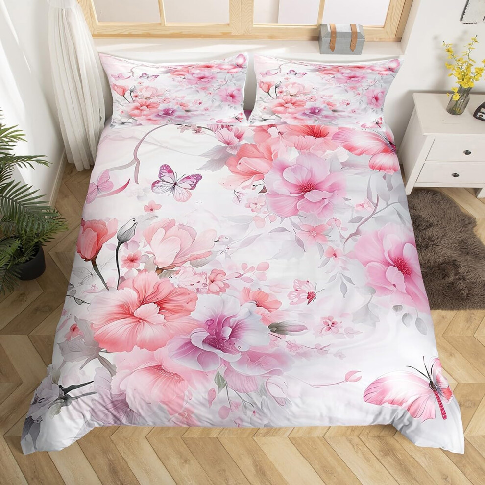 (Pink Purple, Double(No Comforter)) Homewish Bull Cattle Double Duvet Cover,Yellow Sunflower Flowers Bedding Sets for Boys Girls,Rustic Farmhouse Styl