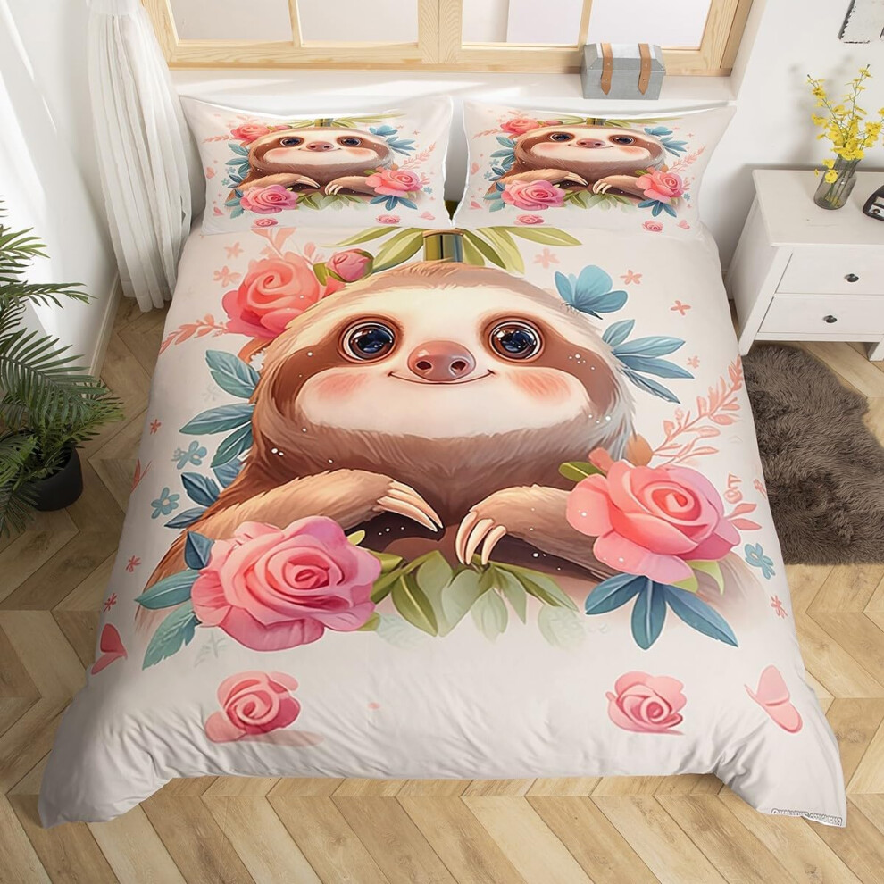 (Brown Green Pink, Double(No Comforter)) Homewish Bull Cattle Double Duvet Cover,Yellow Sunflower Flowers Bedding Sets for Boys Girls,Rustic Farmhouse