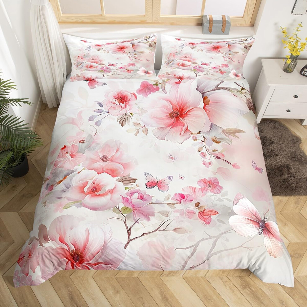 (Pink and Green, Double(No Comforter)) Homewish Bull Cattle Double Duvet Cover,Yellow Sunflower Flowers Bedding Sets for Boys Girls,Rustic Farmhouse S
