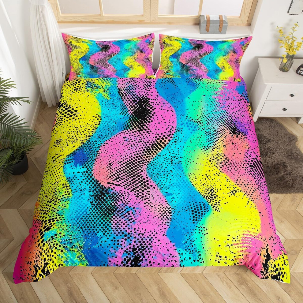 (Pink Yellow, Double(No Comforter)) Homewish Watercolor Sea Wave Duvet Cover Double for Kids,Blue Deep Ocean Bedding Set for Teens Adults,Foamy Ocean-image-OPC-PGQCSYM-NEW