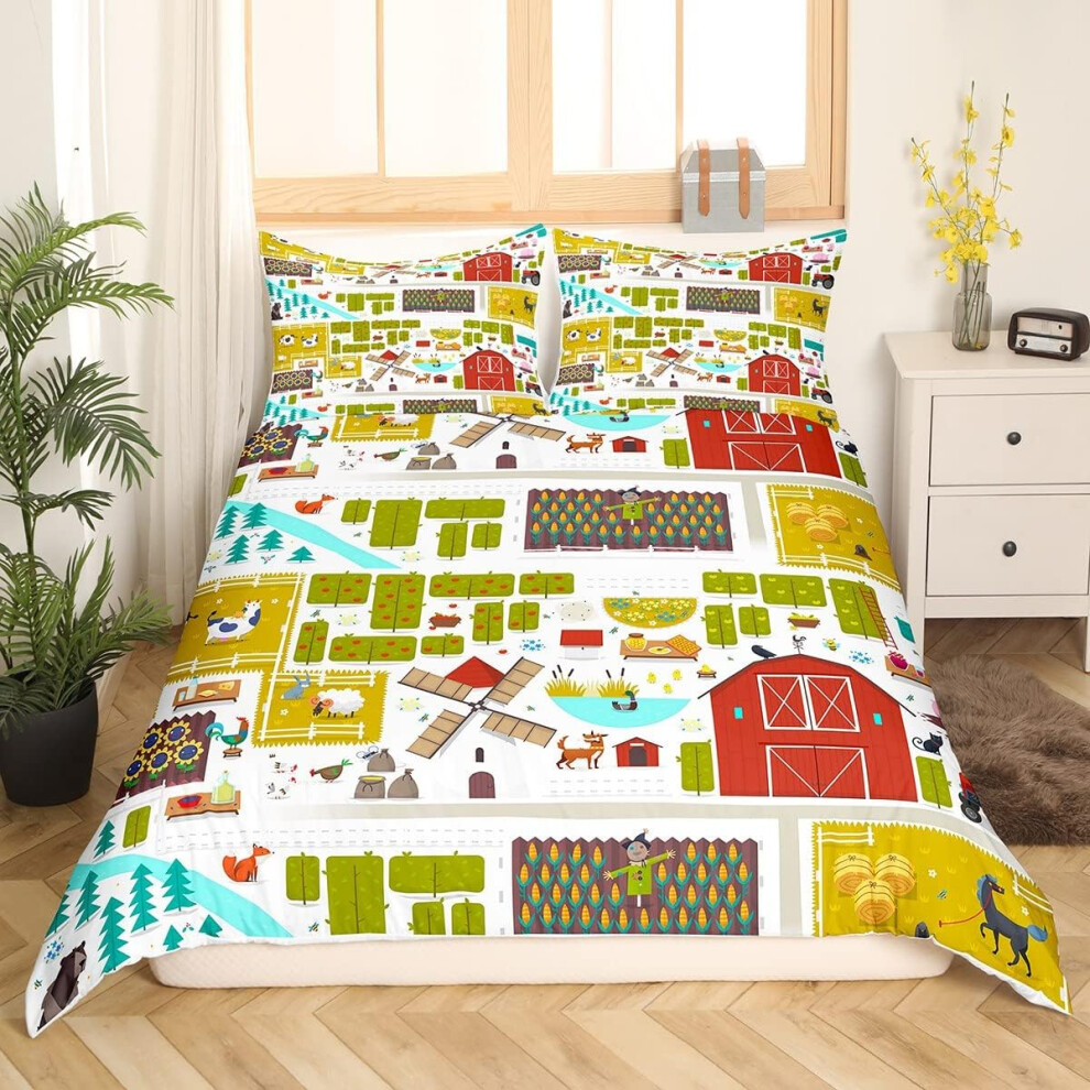 (Multi 10, Double(No Comforter)) Homewish Truck Comforter Cover Crane Dump Truck Duvet Cover, Cartoon Cars Kawaii Bedding Set Double, Watercolor Hand