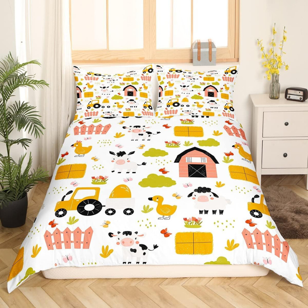 (Multi 22, Double(No Comforter)) Homewish Truck Comforter Cover Crane Dump Truck Duvet Cover, Cartoon Cars Kawaii Bedding Set Double, Watercolor Hand