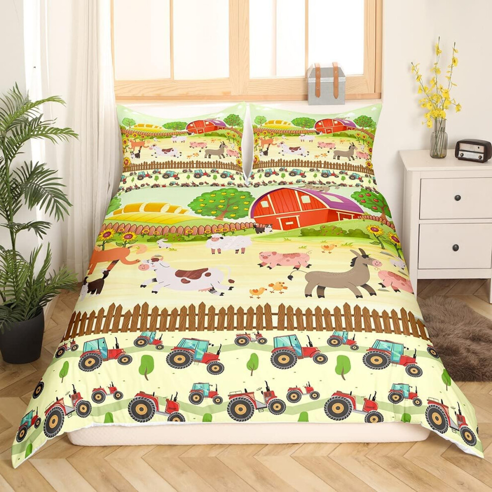 (Multi 01, Double(No Comforter)) Homewish Truck Comforter Cover Crane Dump Truck Duvet Cover, Cartoon Cars Kawaii Bedding Set Double, Watercolor Hand