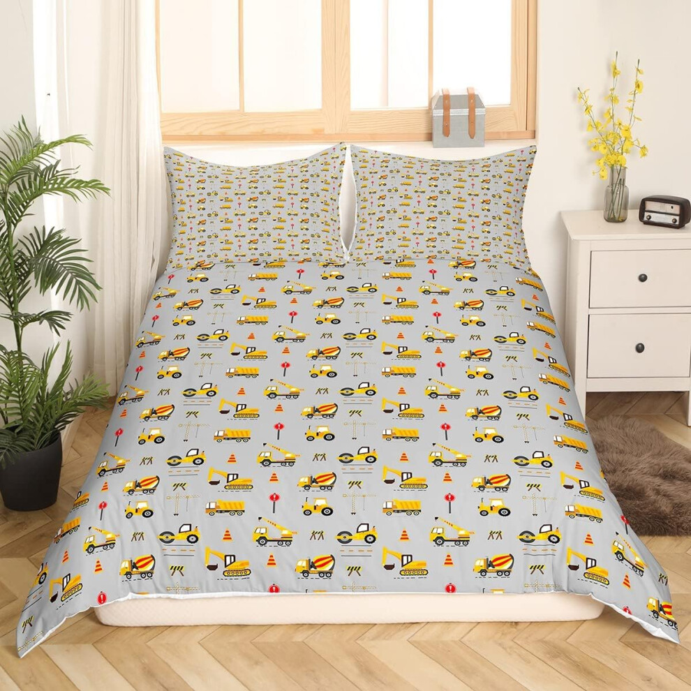 (Multi 12, Double(No Comforter)) Homewish Truck Comforter Cover Crane Dump Truck Duvet Cover, Cartoon Cars Kawaii Bedding Set Double, Watercolor Hand