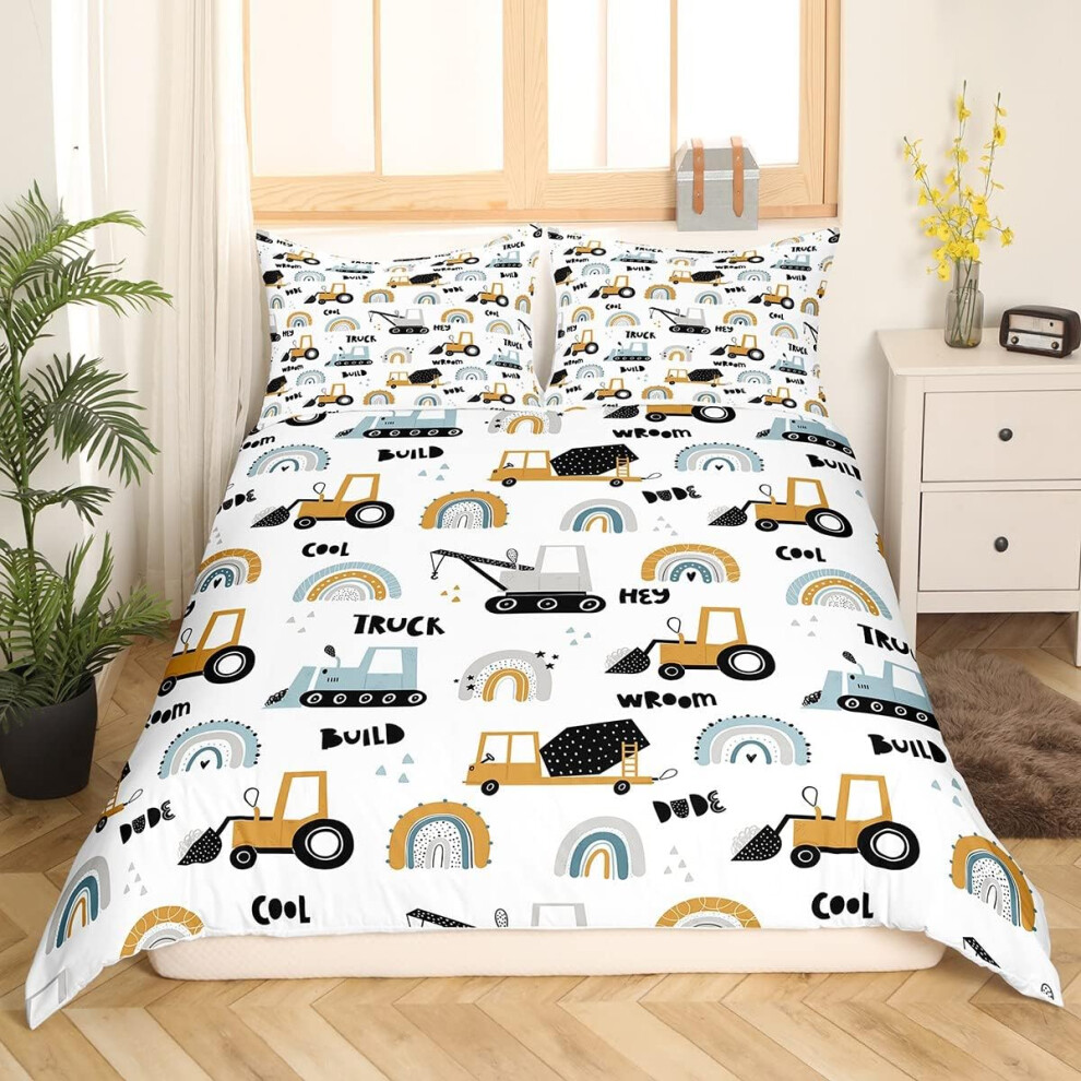 (Multi 13, Double(No Comforter)) Homewish Truck Comforter Cover Crane Dump Truck Duvet Cover, Cartoon Cars Kawaii Bedding Set Double, Watercolor Hand