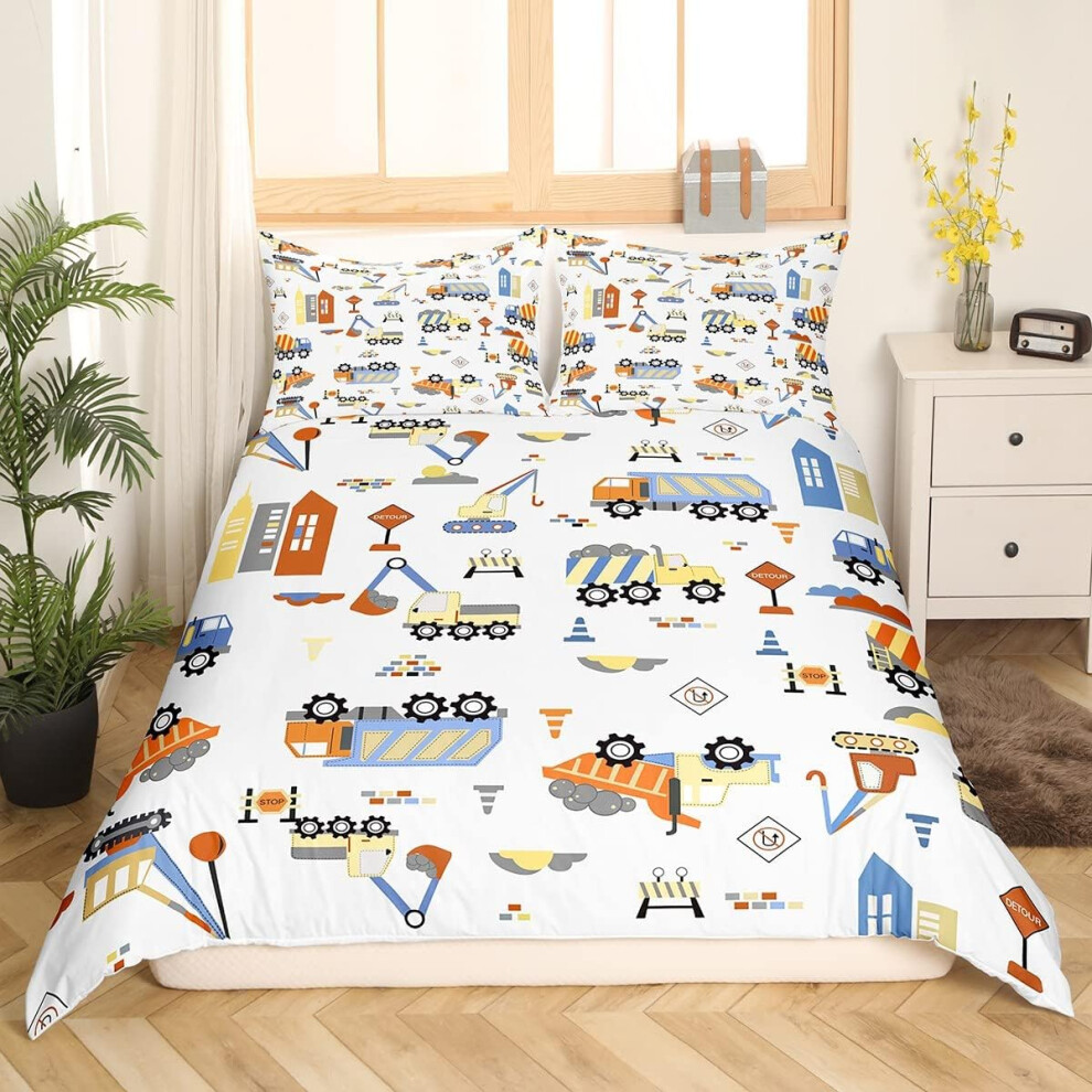 (Multi 05, King(No Comforter)) Homewish Truck Comforter Cover Crane Dump Truck Duvet Cover, Cartoon Cars Kawaii Bedding Set Double, Watercolor Hand Dr