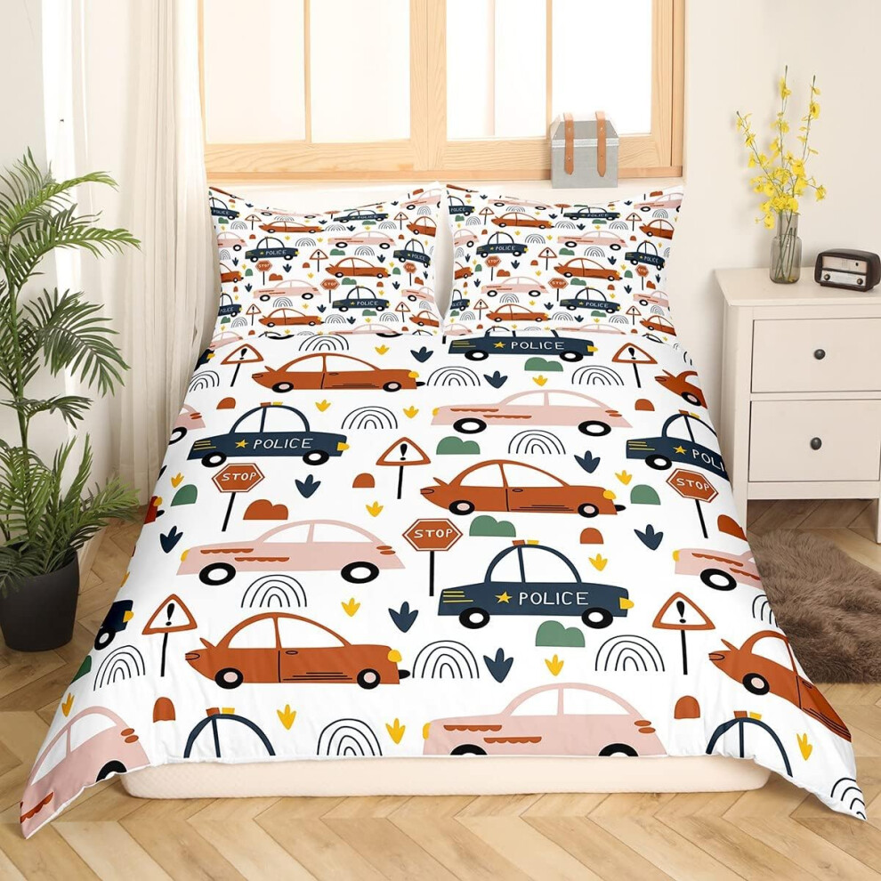 (Multi 15, King(No Comforter)) Homewish Truck Comforter Cover Crane Dump Truck Duvet Cover, Cartoon Cars Kawaii Bedding Set Double, Watercolor Hand Dr