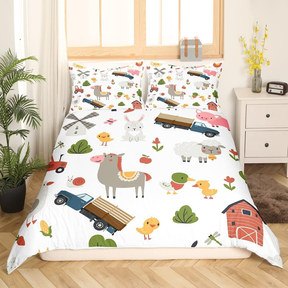 (Multi 11, King(No Comforter)) Homewish Truck Comforter Cover Crane Dump Truck Duvet Cover, Cartoon Cars Kawaii Bedding Set Double, Watercolor Hand Dr