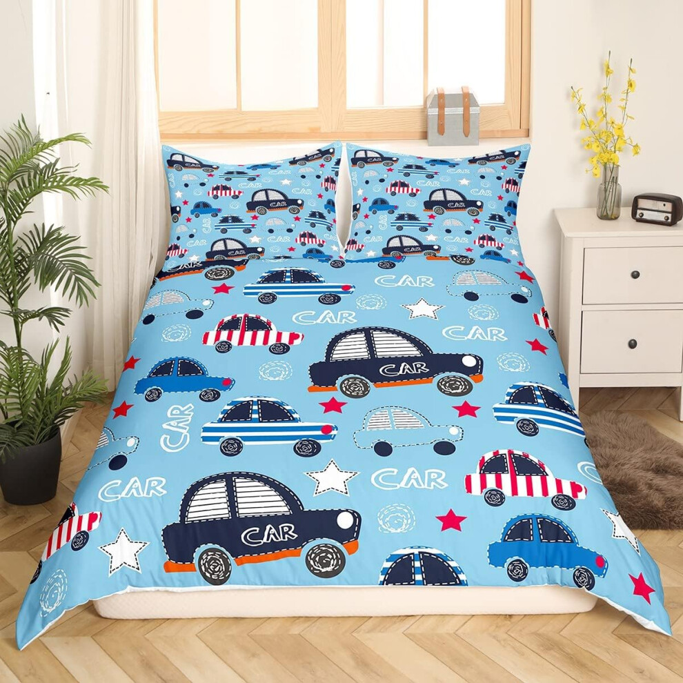 (Multi 17, King(No Comforter)) Homewish Truck Comforter Cover Crane Dump Truck Duvet Cover, Cartoon Cars Kawaii Bedding Set Double, Watercolor Hand Dr
