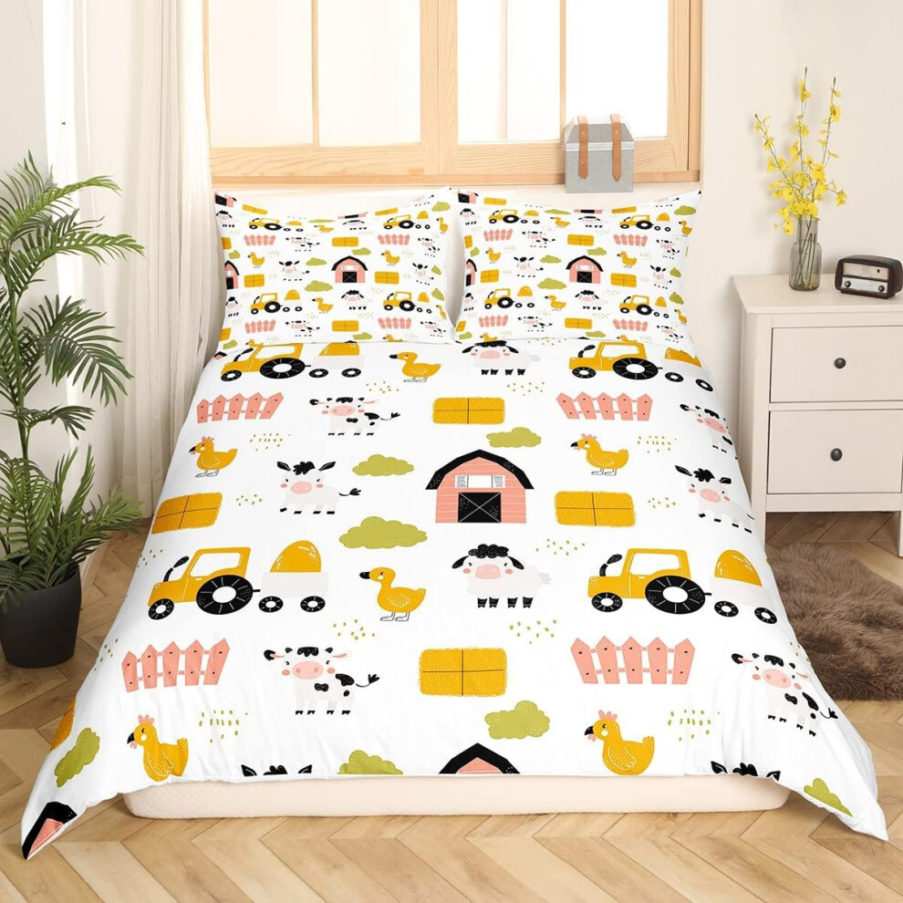 (Multi 23, King(No Comforter)) Homewish Truck Comforter Cover Crane Dump Truck Duvet Cover, Cartoon Cars Kawaii Bedding Set Double, Watercolor Hand Dr