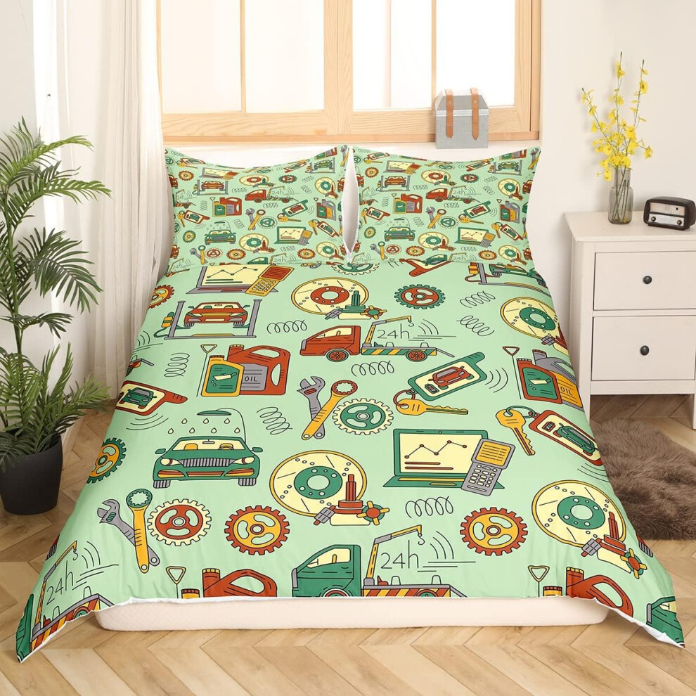 (Multi 02, King(No Comforter)) Homewish Truck Comforter Cover Crane Dump Truck Duvet Cover, Cartoon Cars Kawaii Bedding Set Double, Watercolor Hand Dr