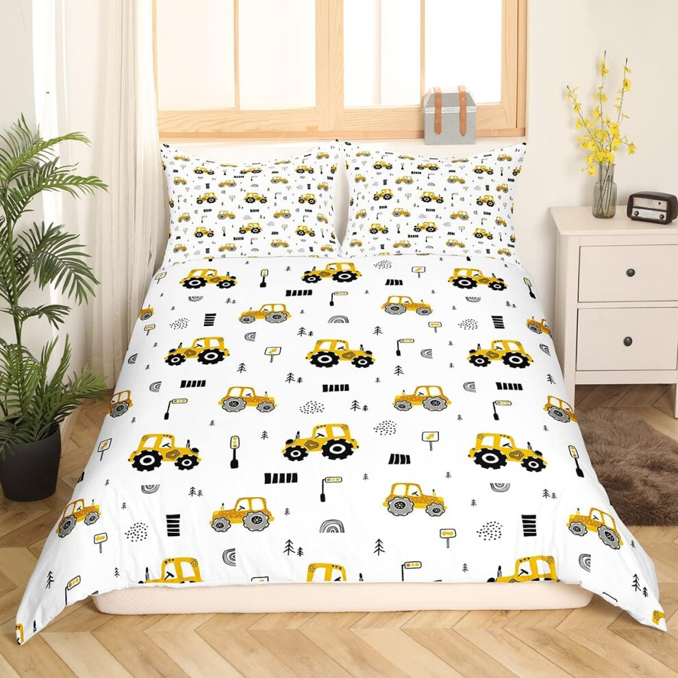 (Multi 24, King(No Comforter)) Homewish Truck Comforter Cover Crane Dump Truck Duvet Cover, Cartoon Cars Kawaii Bedding Set Double, Watercolor Hand Dr