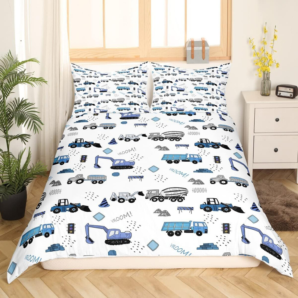(Multi 14, King(No Comforter)) Homewish Truck Comforter Cover Crane Dump Truck Duvet Cover, Cartoon Cars Kawaii Bedding Set Double, Watercolor Hand Dr