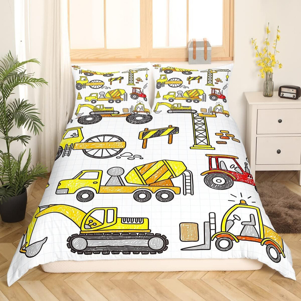(Multi 20, King(No Comforter)) Homewish Truck Comforter Cover Crane Dump Truck Duvet Cover, Cartoon Cars Kawaii Bedding Set Double, Watercolor Hand Dr