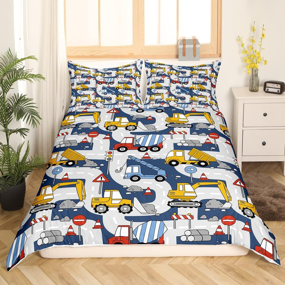 (Multi 07, Super King(No Comforter)) Homewish Truck Comforter Cover Crane Dump Truck Duvet Cover, Cartoon Cars Kawaii Bedding Set Double, Watercolor H