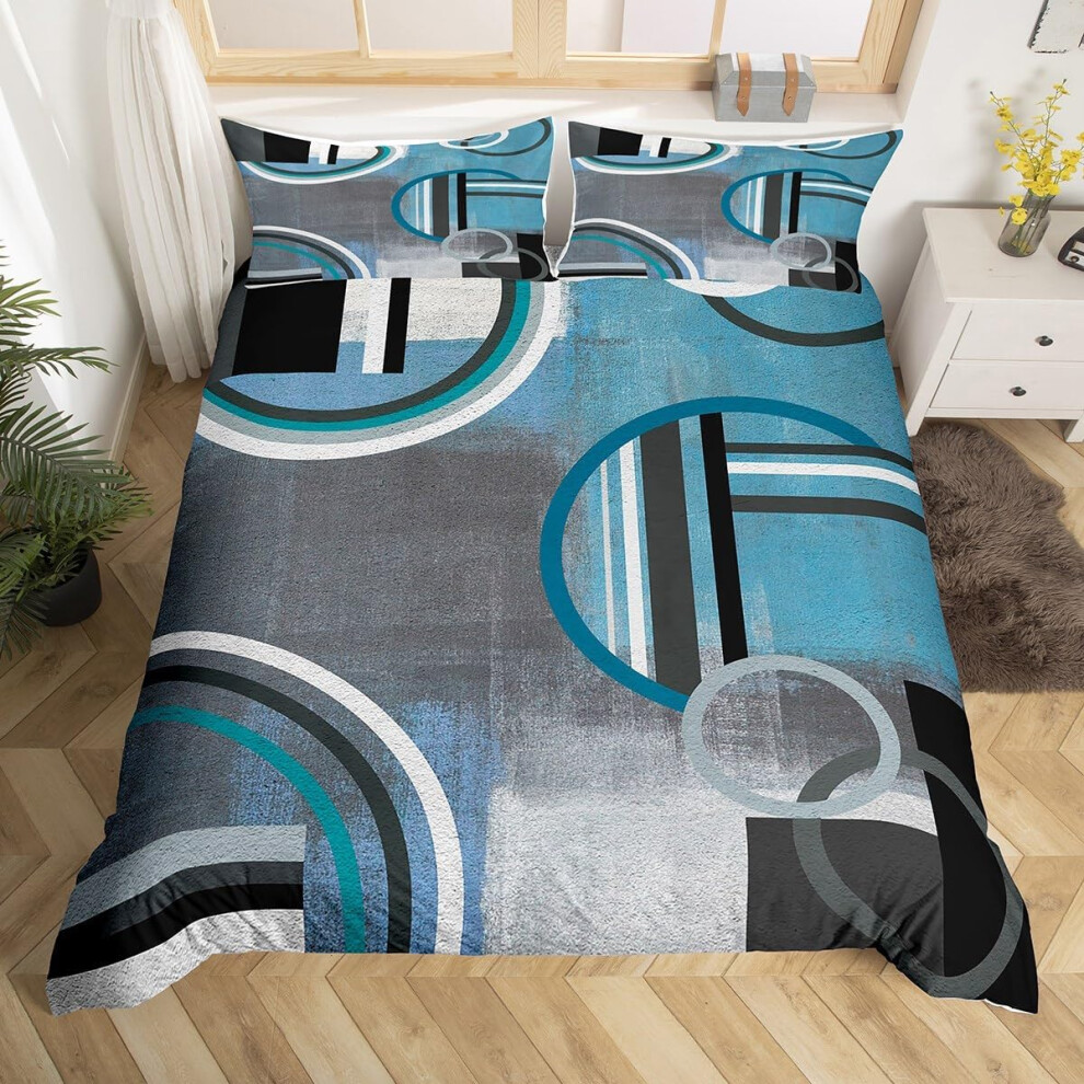 (Multi 01, Double(No Comforter)) Homewish Oil Painting Duvet Cover Double,Geometric Comforter Cover,Ombre Watercolor Bedding,Navy Blue Black Grey Bedding Set,Modern Abstract Tie Dye