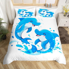 (Blue,white, Super King(No Comforter)) Homewish Dolphin Duvet Cover 3D Dolghin Print Comforter Cover,Ocean Creature Sea Animlas Double Bedding Set,Purple Starry Sky Moon Bed Cover Seaside