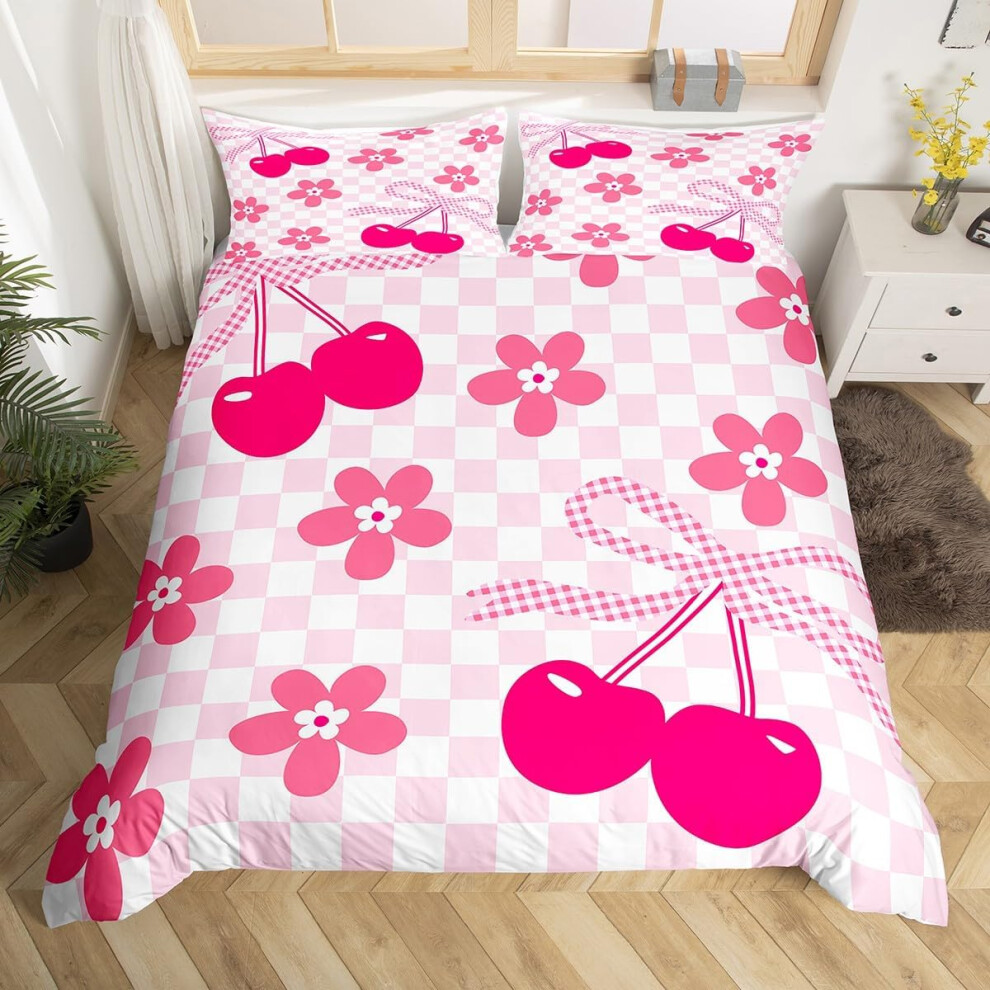 (Pale ?, Double(No Comforter)) Homewish Cute Bowknot Bedding Set Double,Red Pin Ribbon Bow Duvet Cover For Girls Kids Princess,Geometric Butterfly Pink