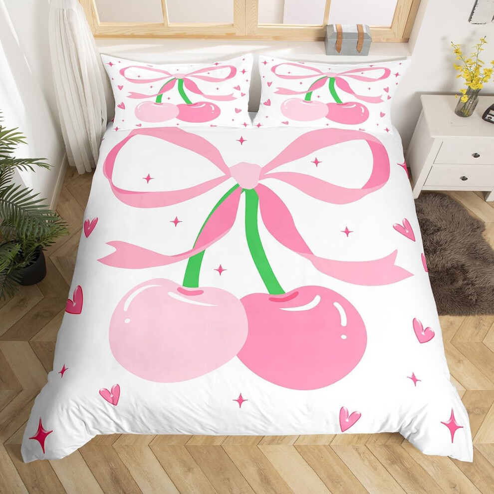 (Pink White, Double(No Comforter)) Homewish Cute Bowknot Bedding Set Double,Red Pin Ribbon Bow Duvet Cover For Girls Kids Princess,Geometric Butterfly Pink,White