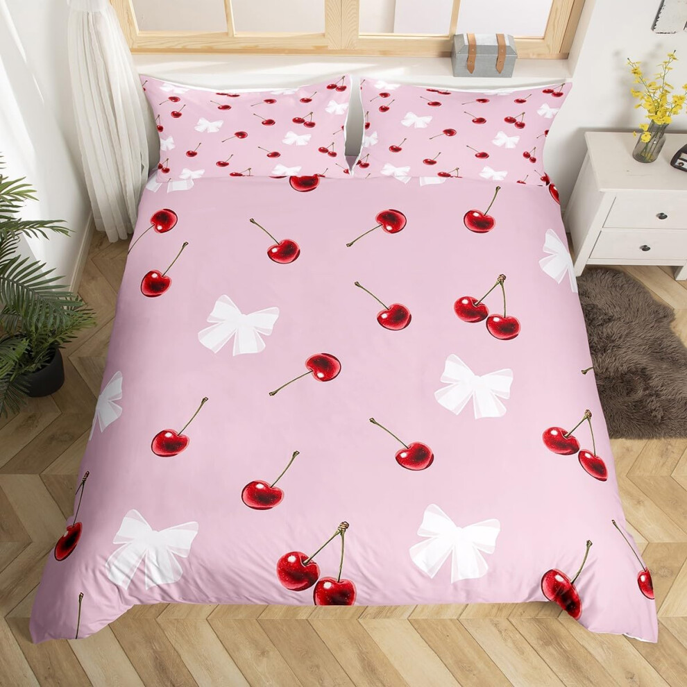(Red White Purple, Double(No Comforter)) Homewish Cute Bowknot Bedding Set Double,Red Pin Ribbon Bow Duvet Cover For Girls Kids Princess,Geometric But White,Red,Purple