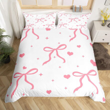 (Pastel Pink, Single(No Comforter)) Homewish Cute Bowknot Bedding Set Double,Red Pin Ribbon Bow Duvet Cover for Girls Kids Princess,Geometric Butterfly Tie Print Bed Set,Various Bowtie
