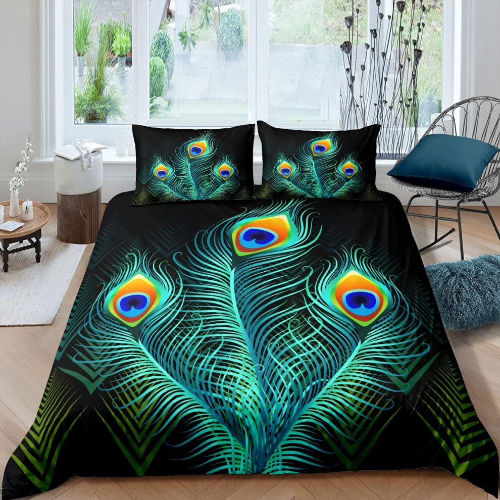(Multi 05, Double(No Comforter)) Peacock Feather Comforter Cover Double Size Boho Peacock Bedding Set For Kids Girls Women Teal Animal Bird Feather Du
