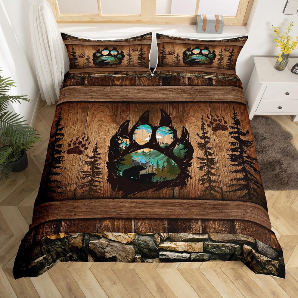 (Brown Green, Double(No Comforter)) Homewish Hunting Bear Deer Comforter Cover Army Green Camo American Flag Bedding Set Double For Kids Boys Teen Men Green,Brown
