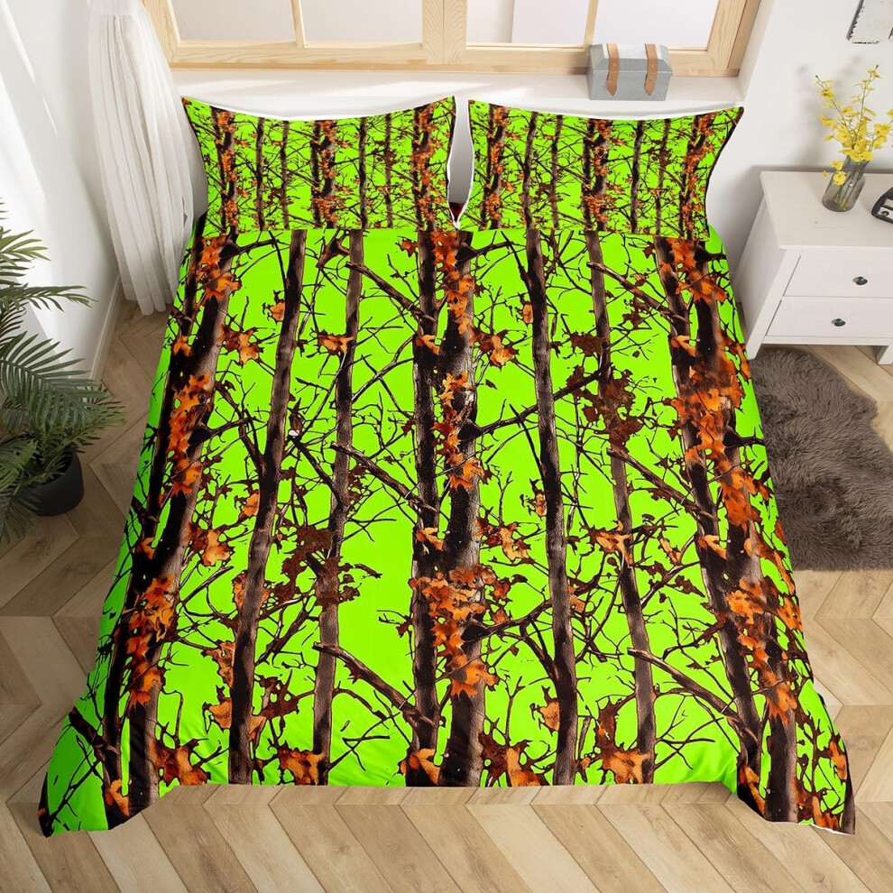 (Green Brown Yellow, Double(No Comforter)) Homewish Hunting Bear Deer Comforter Cover Army Green Camo American Flag Bedding Set Double For Kids Boys T Green,Brown,Yellow
