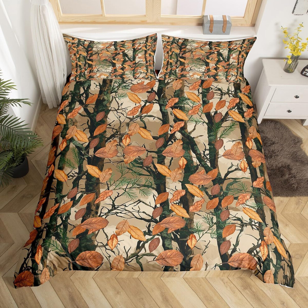 (Brown Yellow Green, Double(No Comforter)) Homewish Hunting Bear Deer Comforter Cover Army Green Camo American Flag Bedding Set Double For Kids Boys T Green,Brown,Yellow