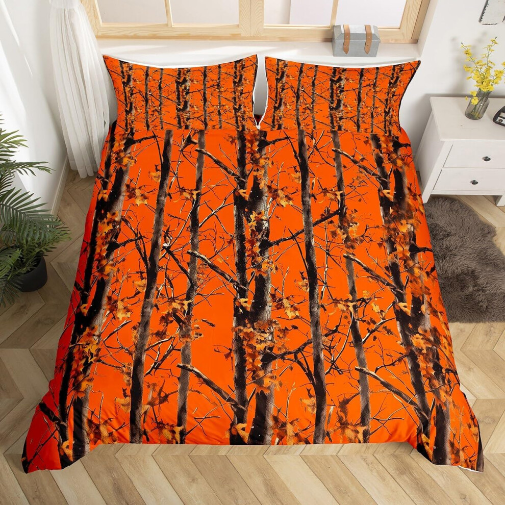 (Orange Brown Yellow, Double(No Comforter)) Homewish Hunting Bear Deer Comforter Cover Army Green Camo American Flag Bedding Set Double For Kids Boys Green,Orange,Brown