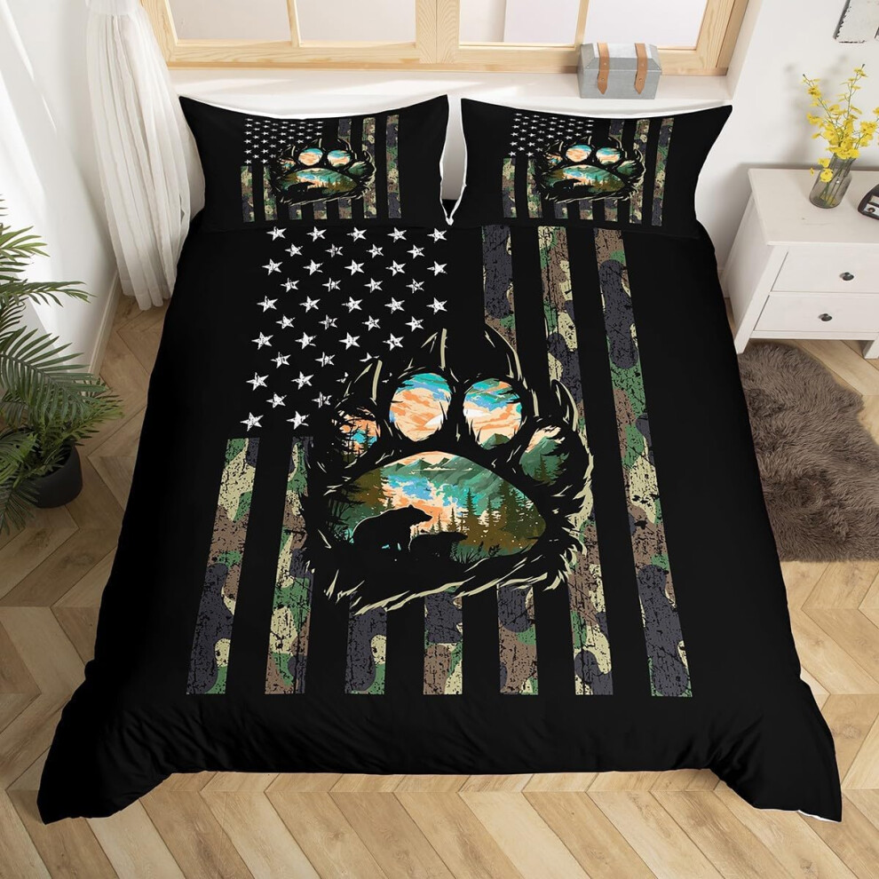 (Black Ans Green, Super King(No Comforter)) Homewish Hunting Bear Deer Comforter Cover Army Green Camo American Flag Bedding Set Double For Kids Boys Green,Black