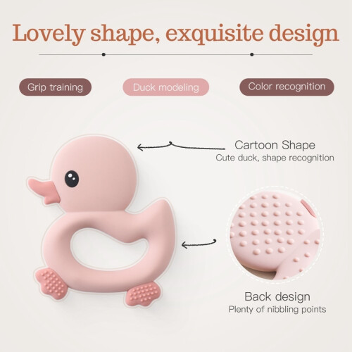 (Γκρι) Baby Teether Food Grade Silicone Teethers Animals Duck DIY Nursing Teething Pacifier Clip 2