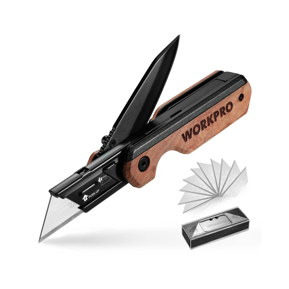 (With 10PC Blades)WORKPRO Multifunction Folding Knife Portable Pocket Knife Electrician Utility Knife With 10PC Blades Paper Cutter DIY Hand